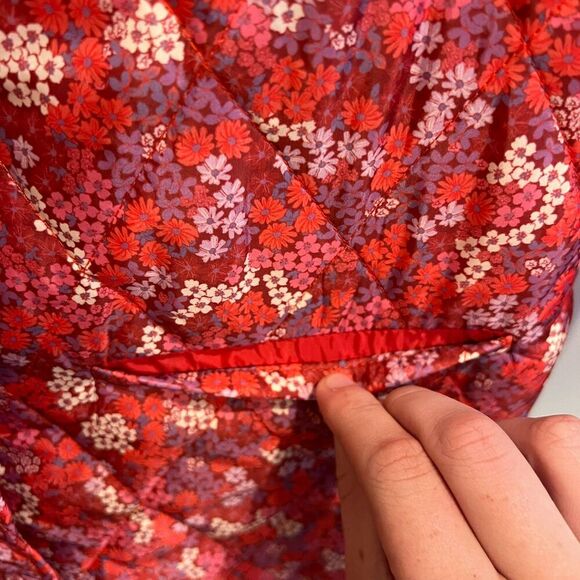 Draper James Womens Pink Quilted Jacket S Floral Full Zip Long Sleeve Cottagecor - Picture 6 of 8